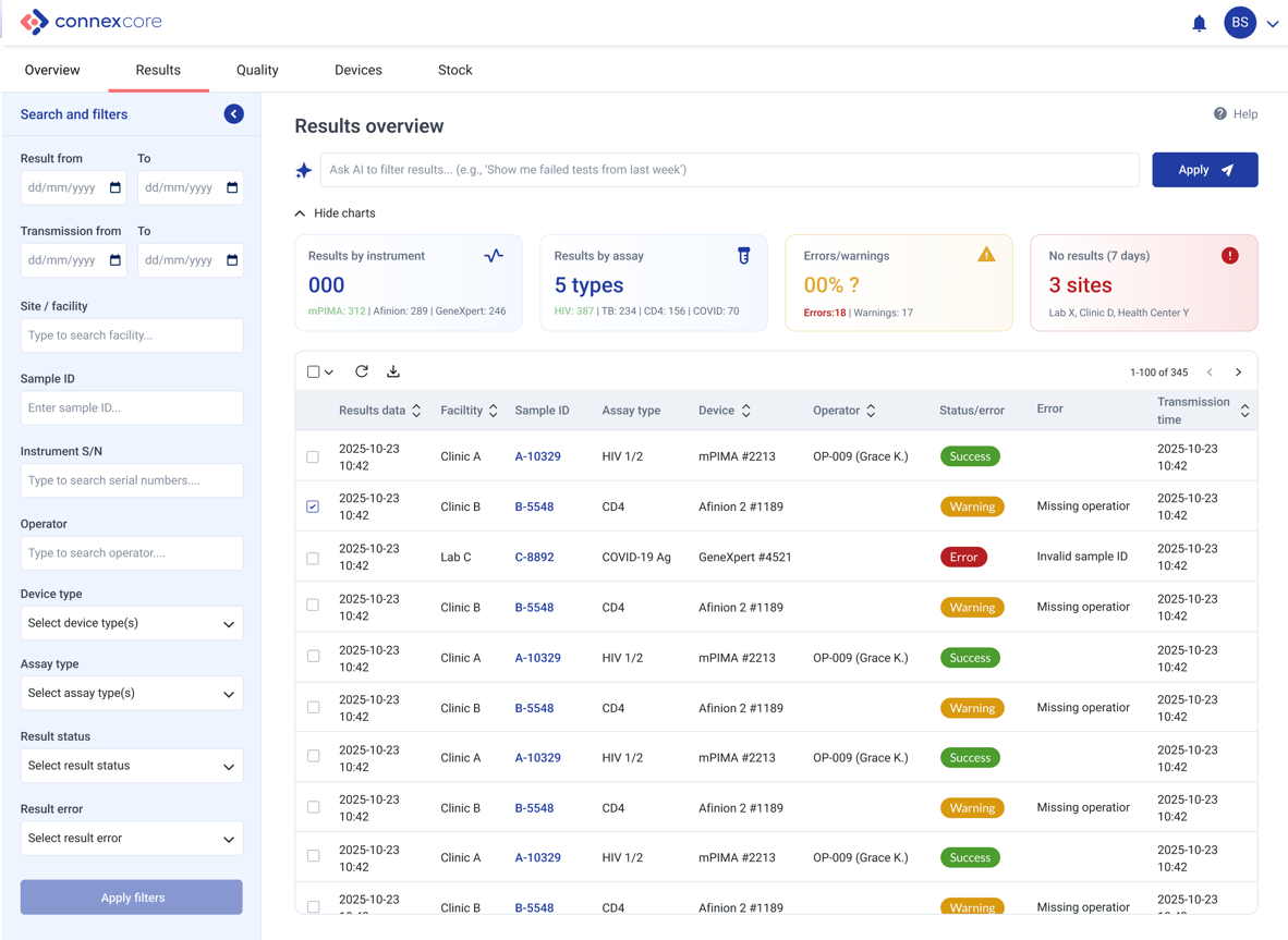 ConneX Core admin interface screenshot